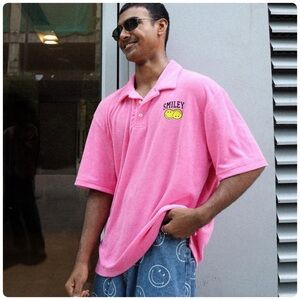 NEW Smiley x H&M French Terry Streetwear Pink Polo
